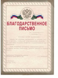 Благодарственное письмо от зам. Губернатора ЯО, 2003 г.
